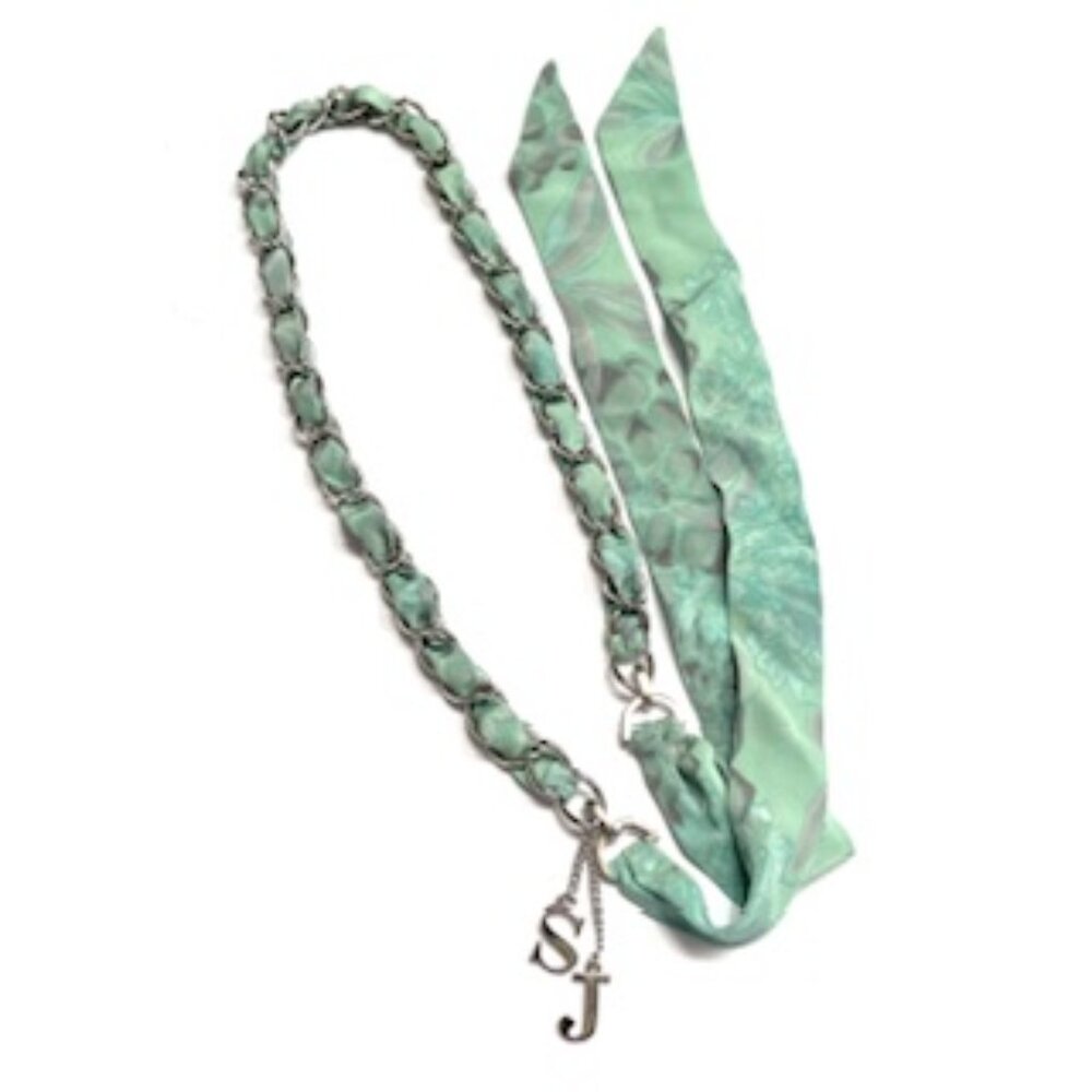 St. John’s Silver Tone Chain Belt with Ribbon ( Vtg )